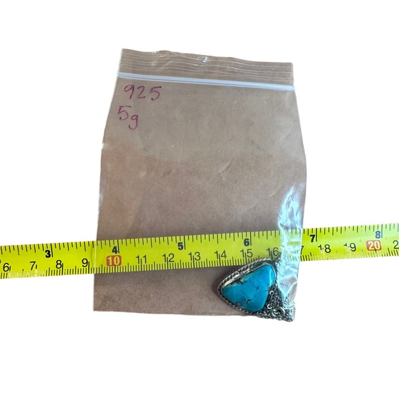 Vintage Native Turquoise Sterling Silver Teardrop Pendant Necklace - Picture 9 of 9